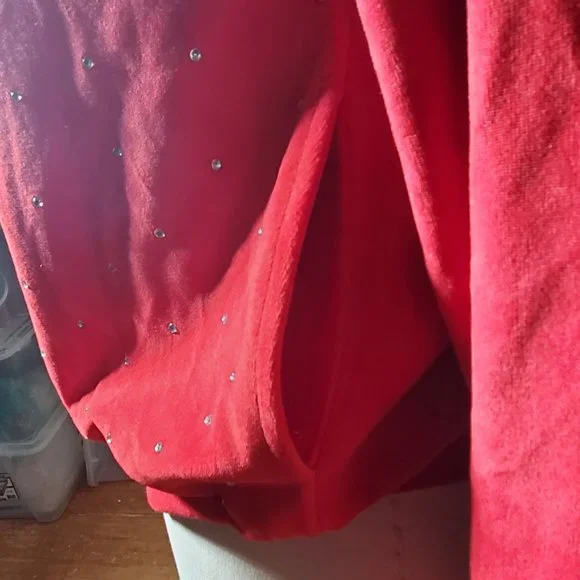 Anthony Richards, Velour Rinestone Zippered Jacket Size Med Petite Cherry Red - Picture 9 of 12